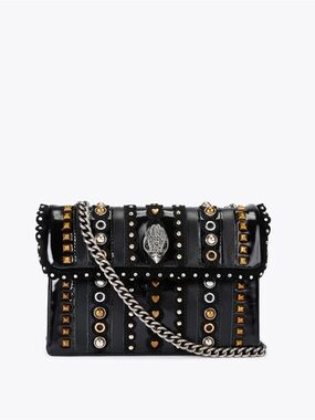 Kurt Geiger Black Stud and Chain Embellished Crossbody Bag